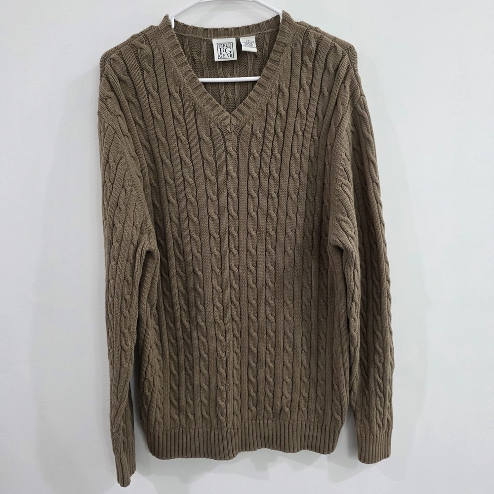 Field Gear Mens‎ Sweater Size Large Tall Fisherman Beige Cable Knit Granola